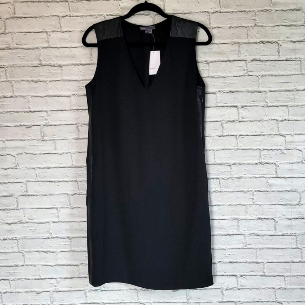 Vince Black Leather Accented Dress NWT
